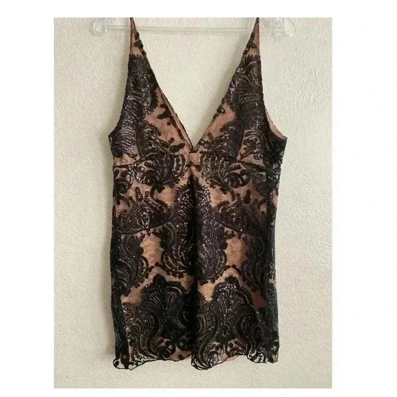 🆕Free People - Night Shimmer Black Mini Dress 8🆕 - Picture 5 of 13